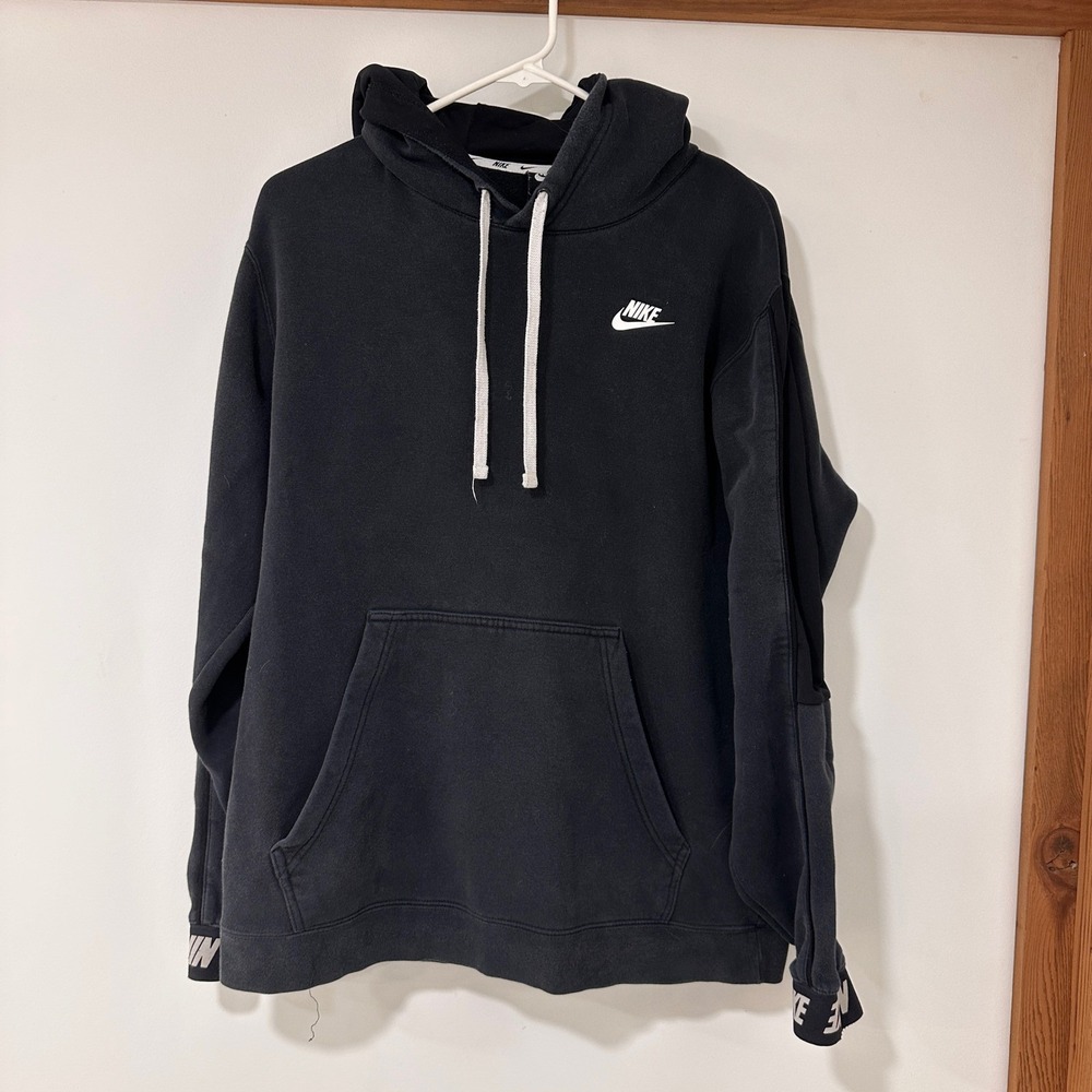 Nike Sportswear Fleece Hoodie Men Large Black Logo Cuffs | Athleisure